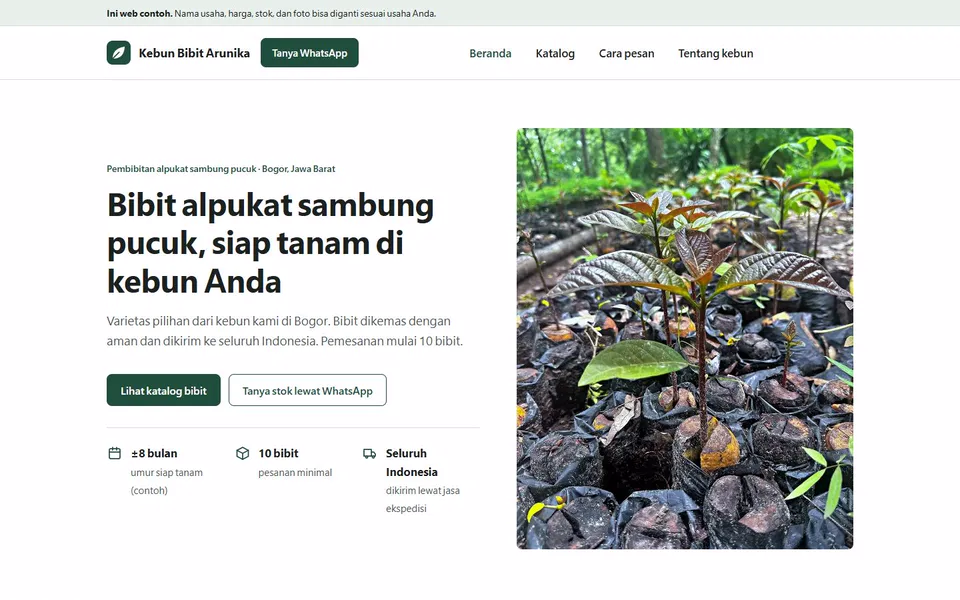 Home page of Kebun Bibit Arunika